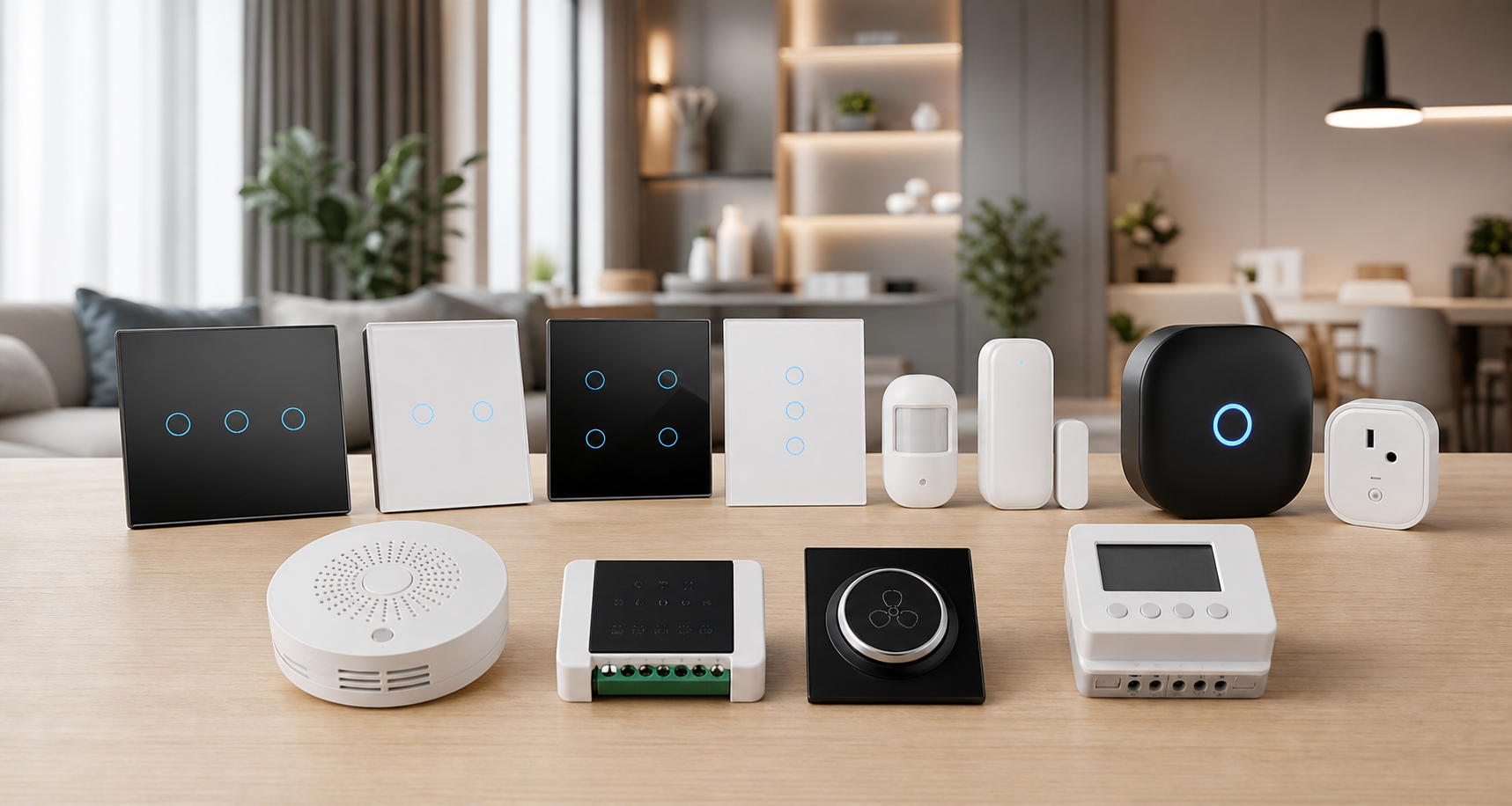 Smart home products including Zigbee switches, sensors, and gateway